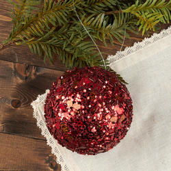 Burgundy Sequined Christmas Ball Ornament