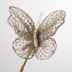 Platinum Glittered Artificial Butterfly Stem