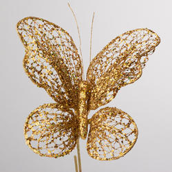 Gold Glittered Artificial Butterfly Stem