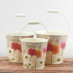 Gerbera Daisy Print Tin Planter Set