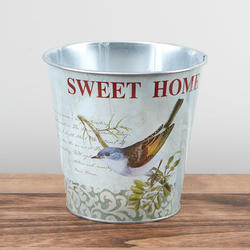 "Sweet Home" Bird Print Tin Planter