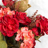 Red Artificial Cabbage Rose and Hydrangea Bush