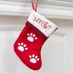 Holiday Red Felt "Meow!" Cat Kitten Pet Christmas Stocking
