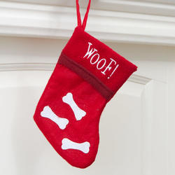 Holiday Red Felt "Woof!" Dog Christmas Stocking