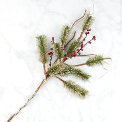 Snow Dusted Artificial Pine Spray with Berries