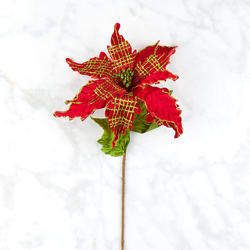 Red Poinsettia Pick with Glitter