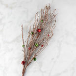 Red and Green Snowy Twig Branch with Bells