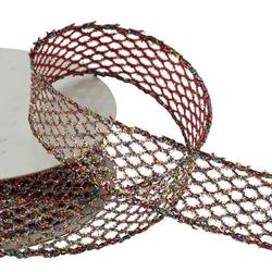 Pink, Gold, and Blue Glittery Wired Mesh Ribbon