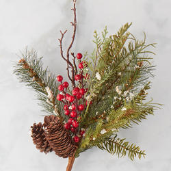 Snowy Red Berry and Pine Spray with Pinecones