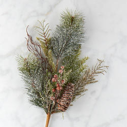 Artificial Glitter Berry Pine Spray with Cone Stem
