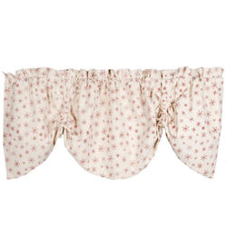 Snowflakes White and Red Gathered Valance