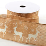Natural with White Reindeer Wired Ribbon