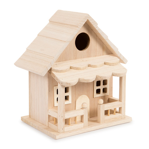 Unfinished Wood Birdhouse With Porch - Birdhouses and ...