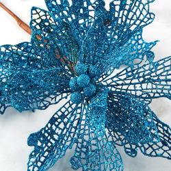 Blue Glitter Lace Poinsettia Stem