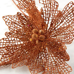 Copper Glitter Lace Poinsettia Stem