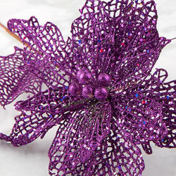 Purple Glitter Lace Poinsettia Stem