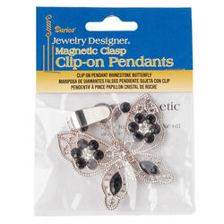 Jeweled Rhinestone and Metal Clip On Butterfly Pendant