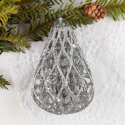 Silver Glittered Teardrop Ornament