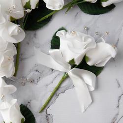 White Foam Rose Boutonniere Picks