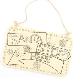 Unfinished Wood 'Santa Stop Here' Sign