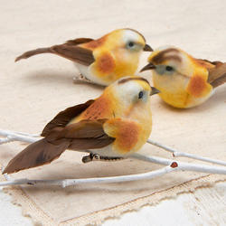 Golden Yellow Cotton Feathered Artificial Birds