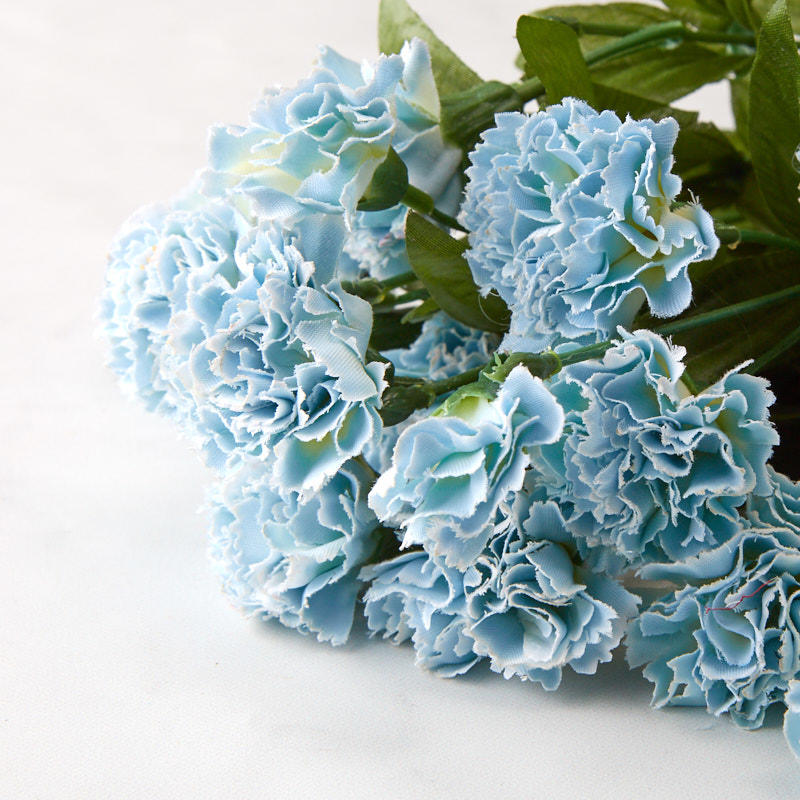 Pale Blue Artificial Carnation Bush - Spring + Summer Flowers - Floral
