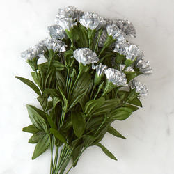 Metallic Silver Artificial Carnation Bush
