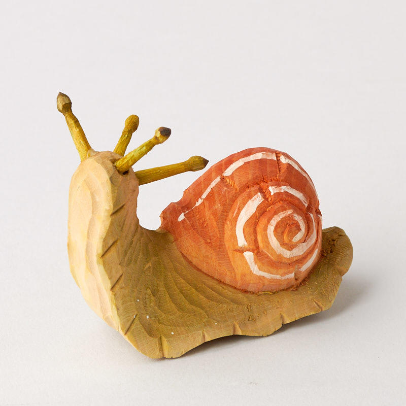 Carved Wooden Snail - Birds 
