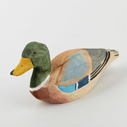 Brown Carved Wooden Duck