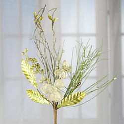 Platinum Glittered Artificial Pine and Dogwood Spray