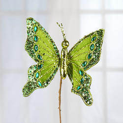 Green Glittered Artificial Butterfly Stem