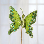 Green Glittered Artificial Butterfly Stem