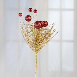 Red and Gold Glittery Artificial Pine Spray