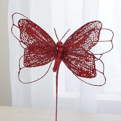 Red Glittered Artificial Butterfly Stem