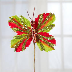 Red and Green Beaded Artificial Butterfly Stem