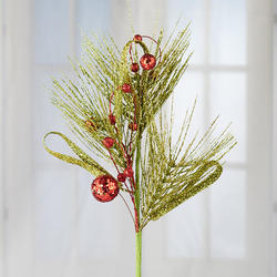 Red and Green Glittered Artificial Pine Spray