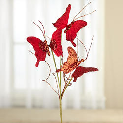 Red Glittered Artificial Butterfly Spray