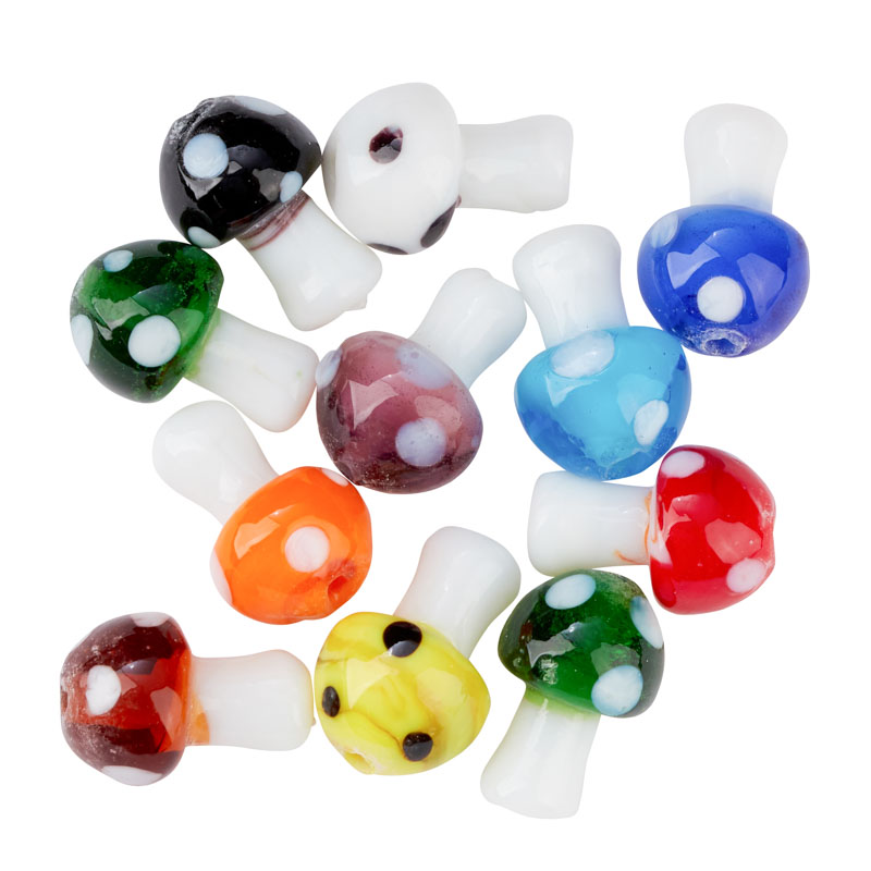 Multi Colored Mushroom Glass Beads. glass mushroom beads. 