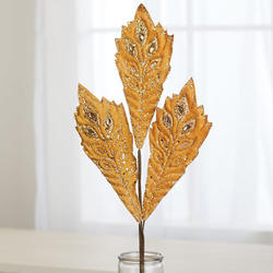 Gold Glittered Artificial Acanthus Leaf Spray