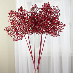 Red Glittered Artificial Maple Leaf Sprays