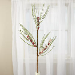 Snowy Artificial Long Needle Pine and Berry Spray