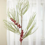 Snowy Artificial Long Needle Pine and Berry Spray
