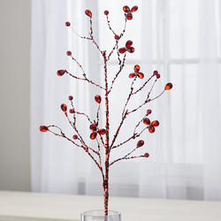 Red Glittered and Rhinestone Artificial Twig Spray