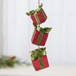 Red and Green Glittered Gift Packages Ornament