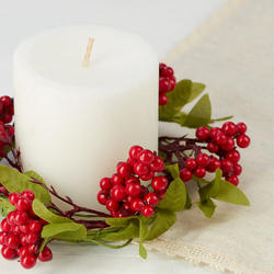 Red Artificial Berry and Leaf Candle Ring
