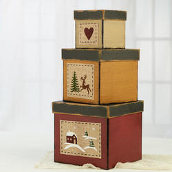 Primitive Wintry Christmas Nesting Box Set