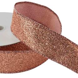 Rose Gold Glittered Wired Ribbon
