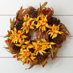 Autumn Artificial Sunflower and Pinecone Wreath
