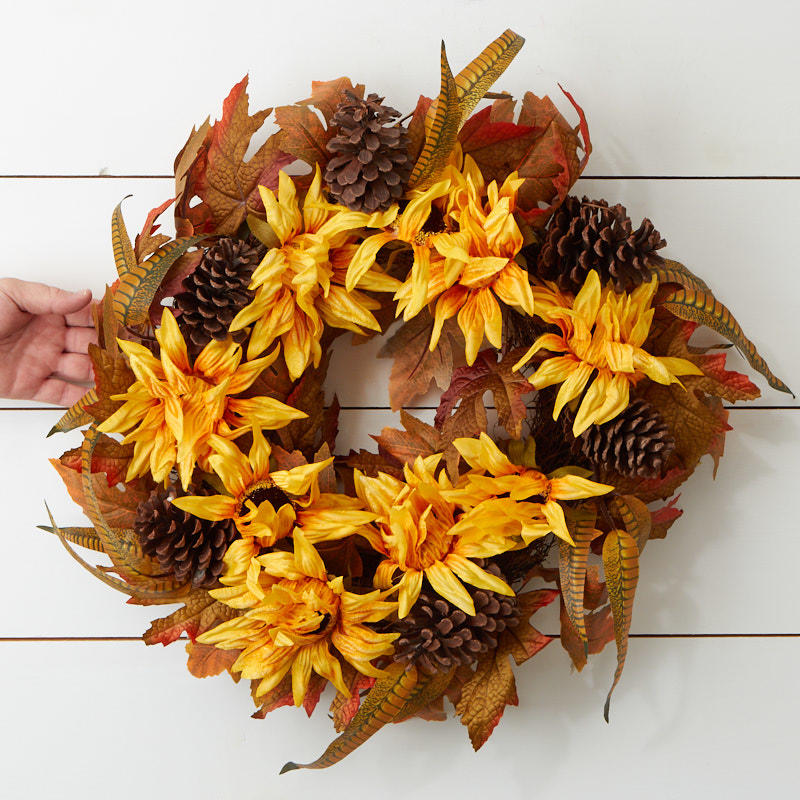 Artificial Sunflower and Pines Wreath - Fall and Halloween Sale - Sales