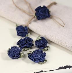 Navy Blue Ruffled Ribbon Roses